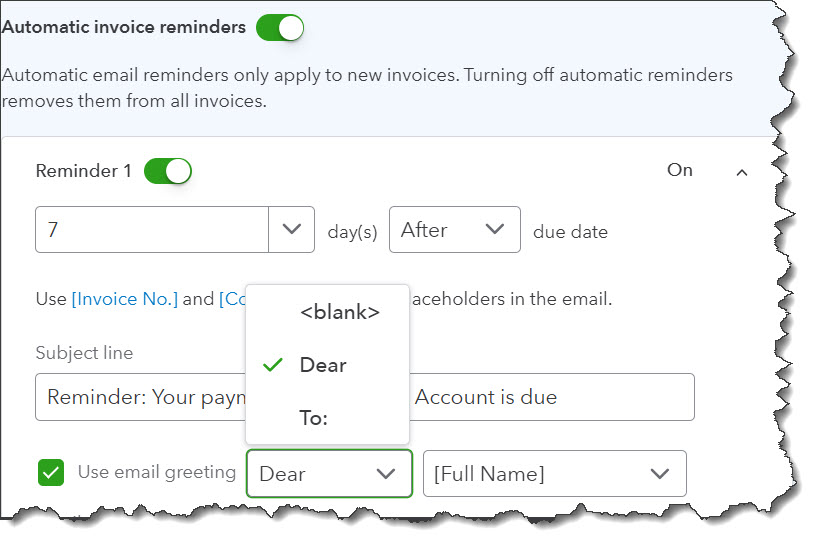 reminder section in quickbooks