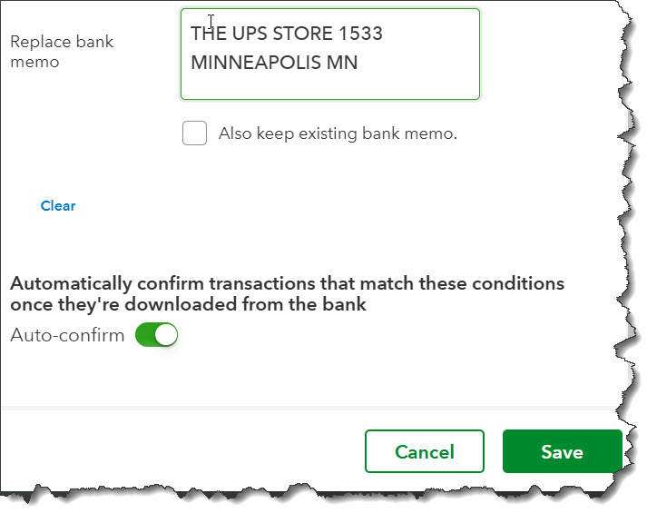 replace bank memo section in quickbooks