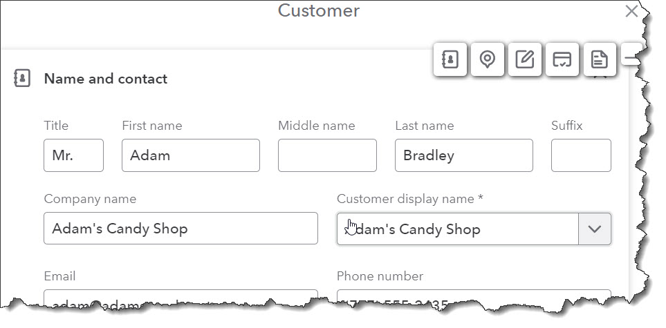 customer section in quickbooks