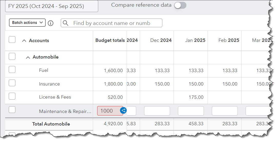 section in quickbooks