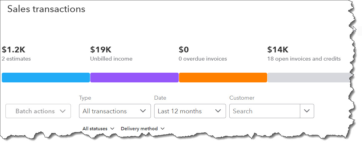 sales section in quickbooks