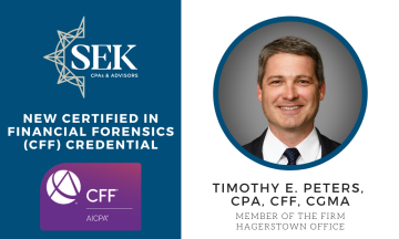 Timothy E. Peters, CPA, CFF, CGMA Earns Certified in Financial Forensics Credential