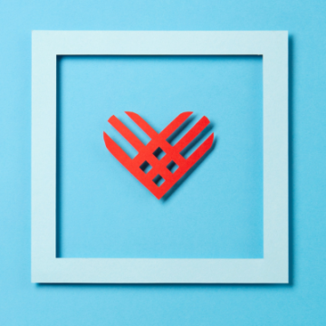 blue background with red lines in shape of heart