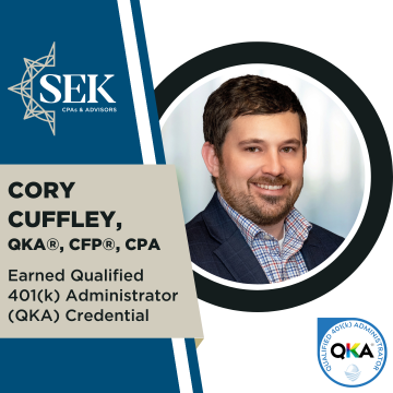 Cory Cuffley, QKA®, CFP®, CPA Earns Qualified 401(k) Administrator Credential